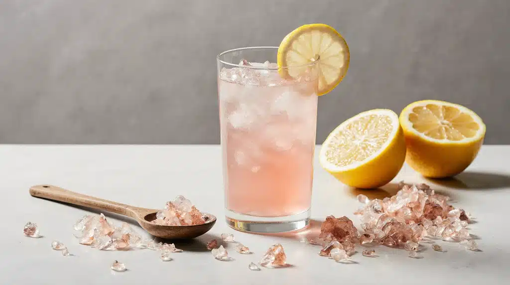 Pink salt diet recipe detox drink on counter